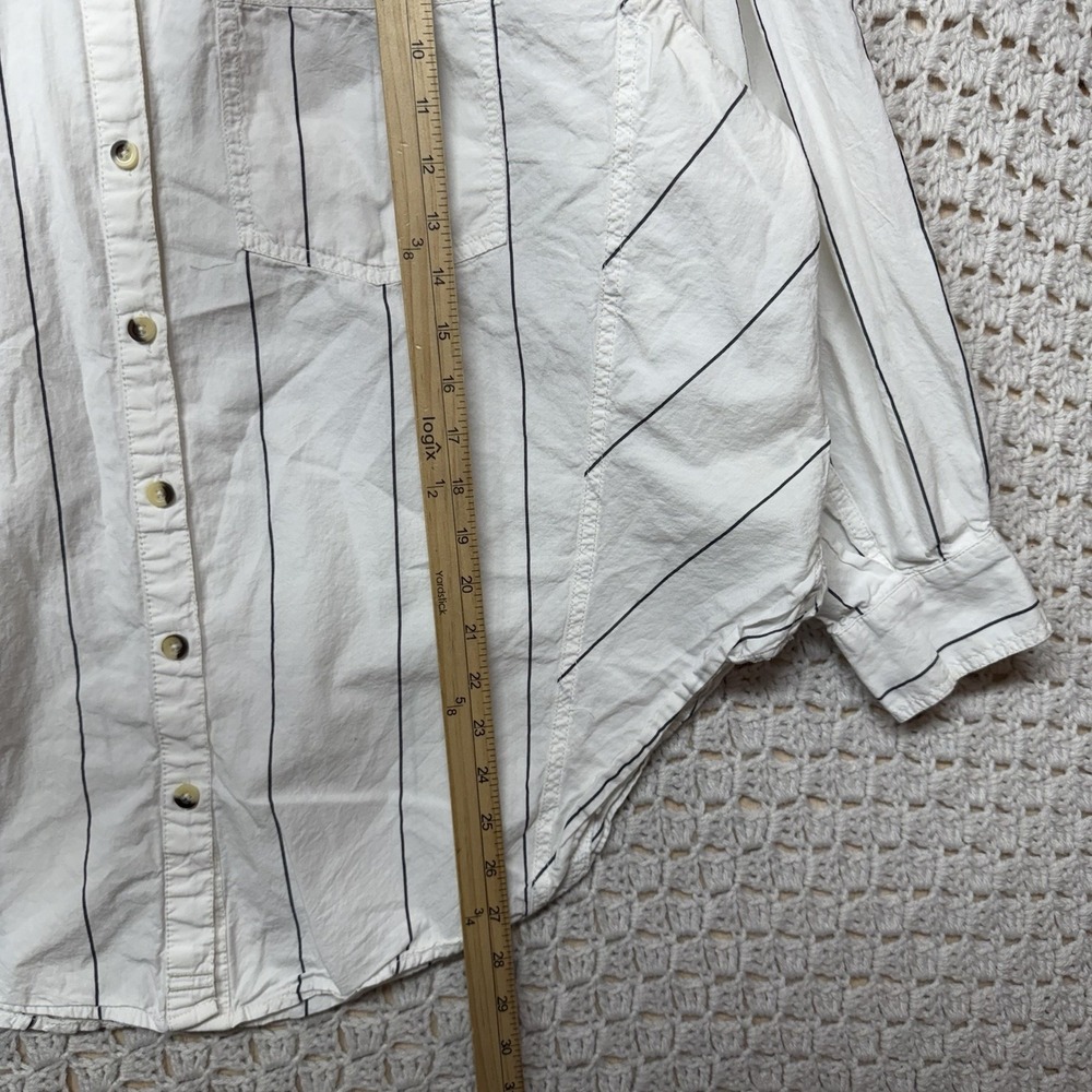 Free People We The Free Women Blouse M Oversize White Striped Button Up Cotton - Picture 6 of 11